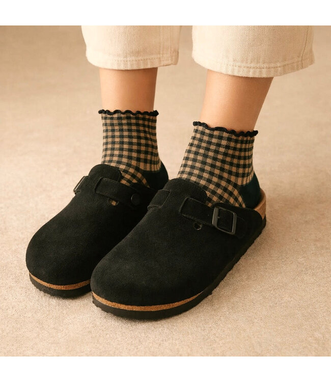 Pika & Bear Ankle Socks - "Lazy J" Waffle Gingham w/Ruffled Edges (3 Pack)