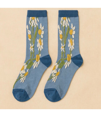 Pika & Bear Crew Socks - "Bellis" Daisy Floral Applique & Pointelle