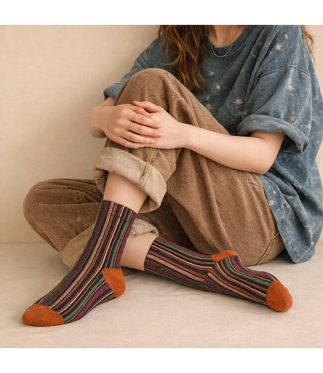 Pika & Bear Crew Socks Vertical Stripes - Navy