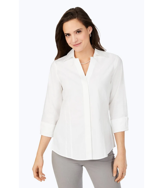 Foxcroft Taylor 3/4 Sleeve Button-Up - White