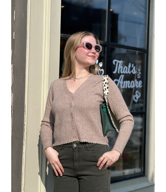 Apricot Ribbed Scallop Cardigan - Stone