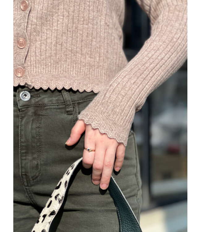 Apricot Ribbed Scallop Cardigan - Stone