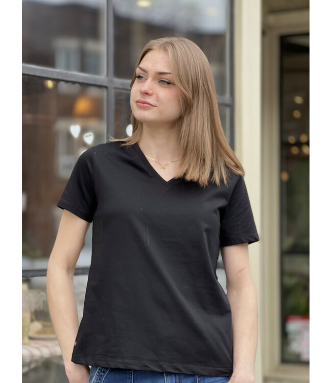 Point Zero V Neck Cotton Tee - Black