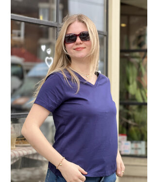 Point Zero V Neck Cotton Tee - Navy