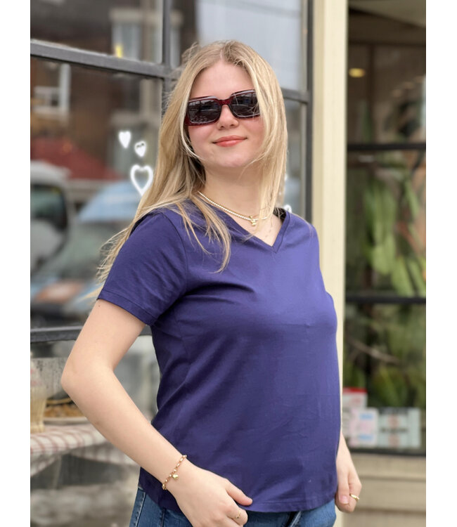 Point Zero V Neck Cotton Tee - Navy