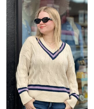 Astrid V-Neck Cableknit Sweater - Tan