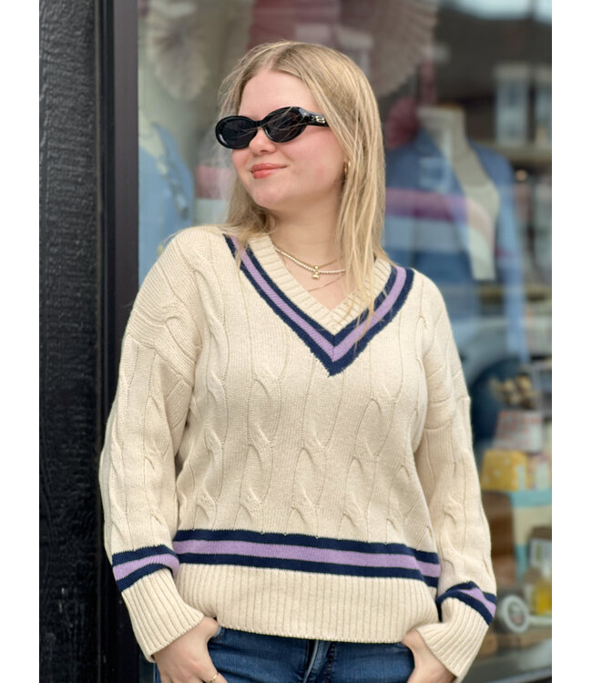 Astrid V-Neck Cableknit Sweater - Tan