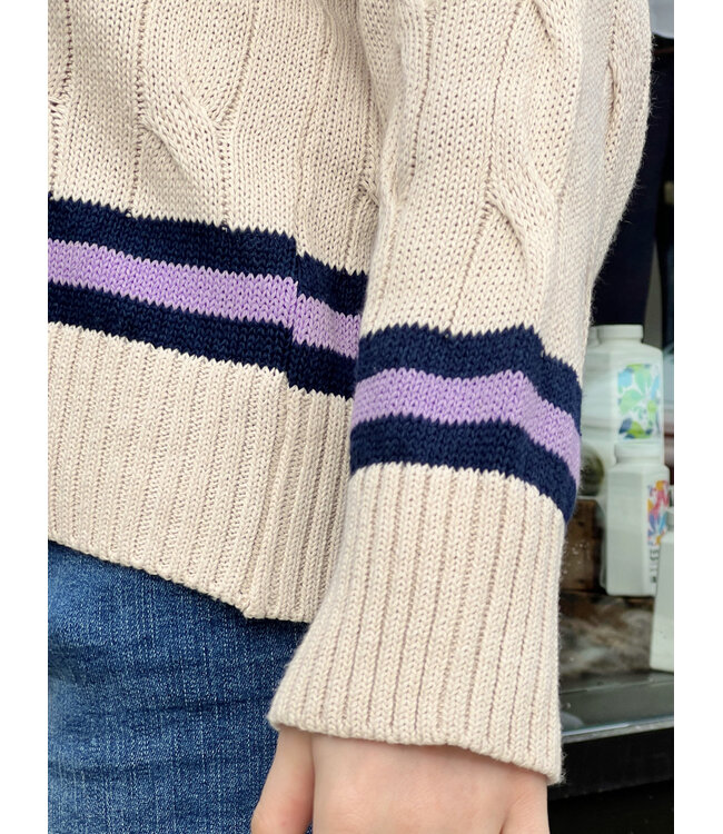 Astrid V-Neck Cableknit Sweater - Tan