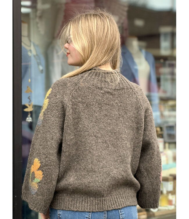 Made in Italy Flower Knit Mock  Neck - Brown O/S