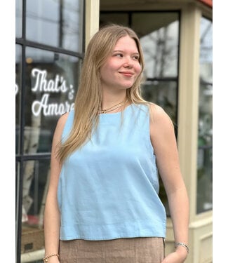 Astrid Sleeveless Linen Top - Light Bue