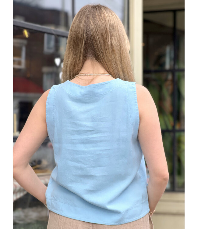 Astrid Sleeveless Linen Top - Light Bue