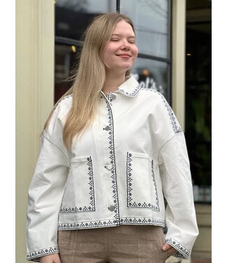 Astrid Embroidered Jean Jacket - White
