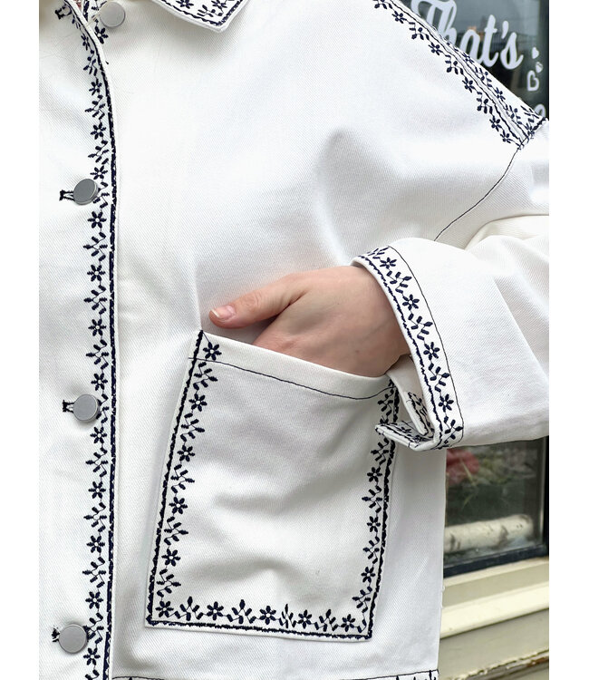 Astrid Embroidered Jean Jacket - White