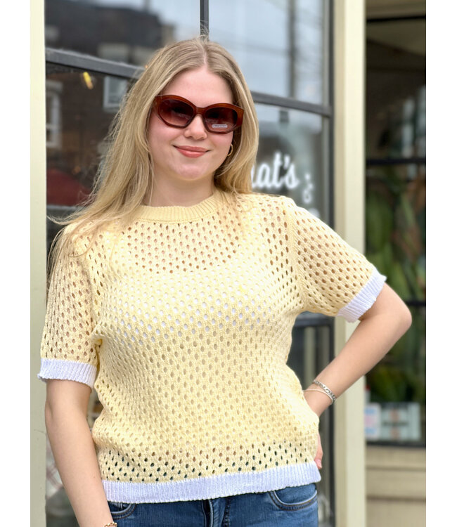 Astrid Eyelet Knit Sweater - Yellow