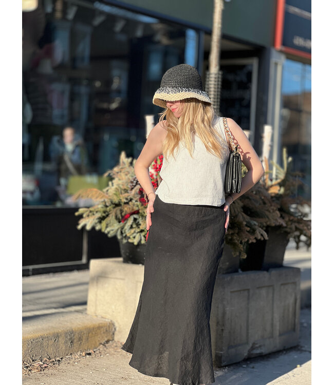 Astrid Woven Linen Skirt - Black