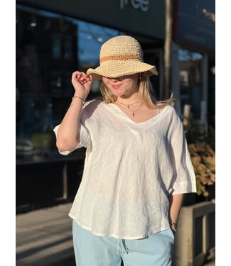 Pistache Bias Cut Linen Top - White