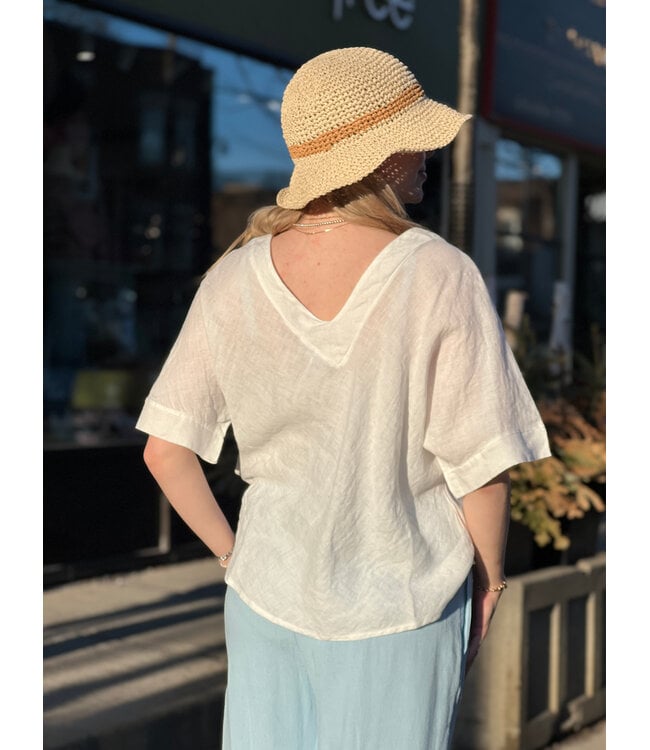 Pistache Bias Cut Linen Top - White