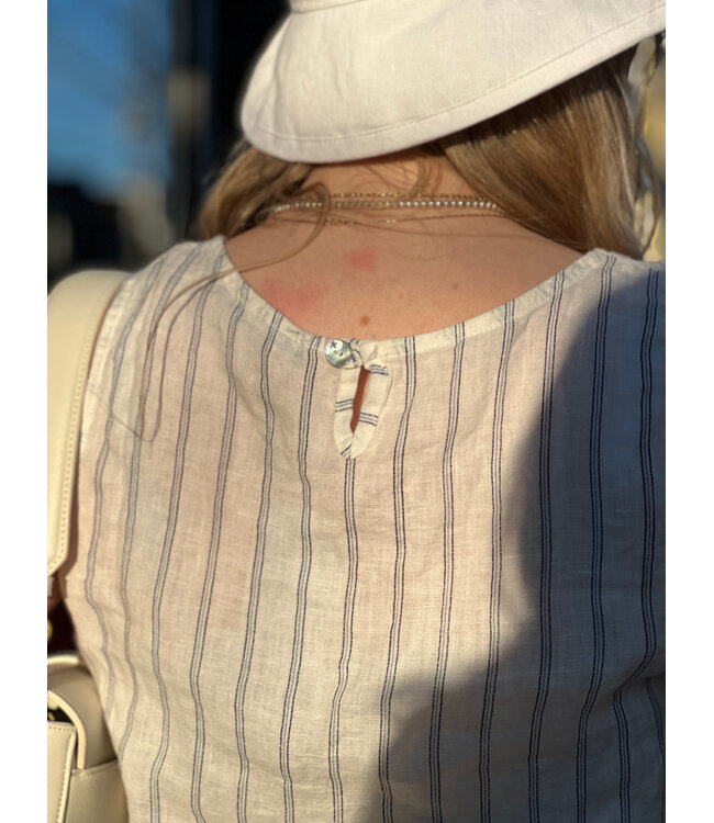 Pistache Sleeveless Linen Top - French Pinstripe