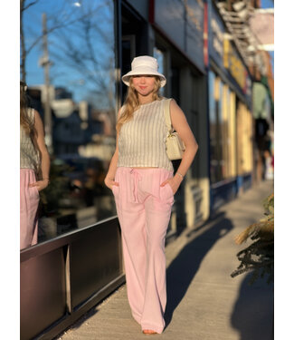 Astrid Wide Leg Linen Drawstring Pants - Pink