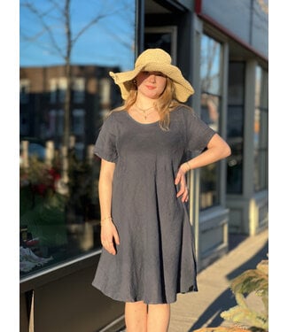 Astrid A-Line Linen T-Shirt Dress - Navy