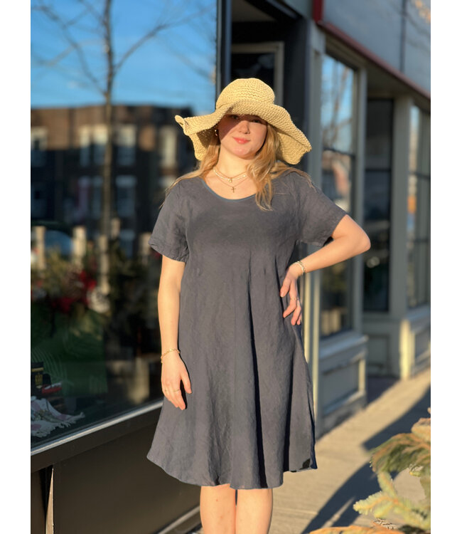 Astrid A-Line Linen T-Shirt Dress - Navy