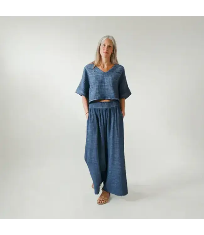 Pokoloko Crinkle Palazzo Pants - OS - Denim