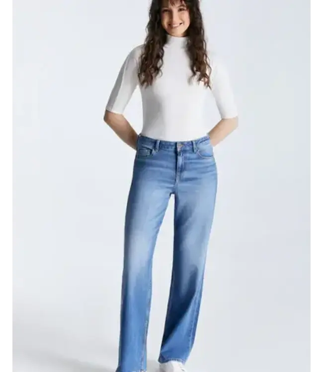 Cup of Joe Denim Nova Mid-Waist Wide Straight Leg Jeans - Medium Blue