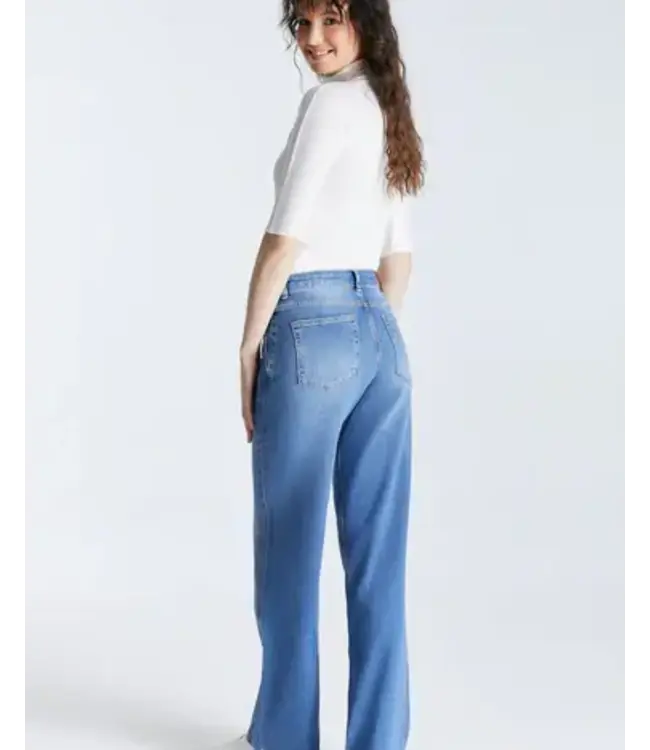 Cup of Joe Denim Nova Mid-Waist Wide Straight Leg Jeans - Medium Blue