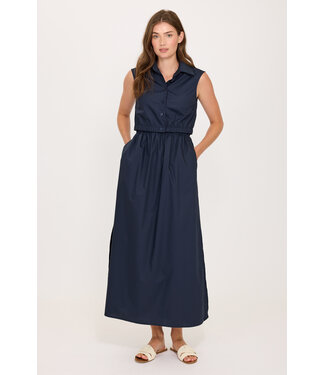 Pistache Poplin Cotton Skirt w/ Slits - Navy