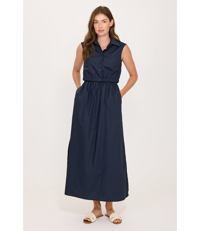 Pistache Poplin Cotton Skirt w/ Slits - Navy