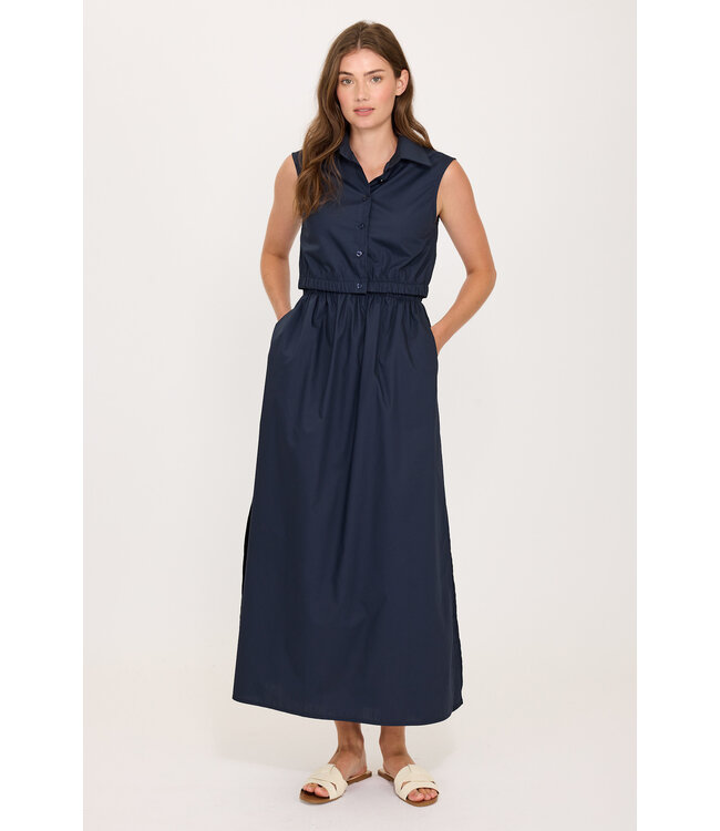 Pistache Poplin Cotton Skirt w/ Slits - Navy