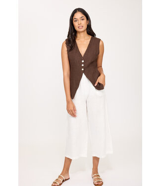 Pistache Linen Vest - Coffee