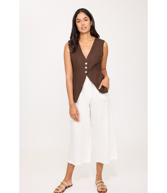 Pistache Linen Vest - Coffee