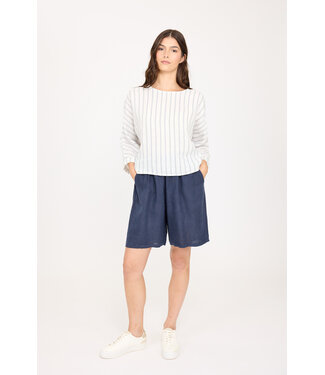 Pistache Linen 3/4 Sleeve Top - French Pinstripe
