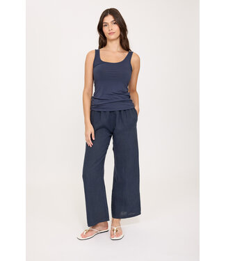 Pistache Straight Leg Linen Pant - Navy