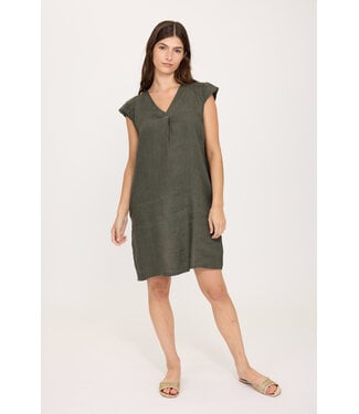 Pistache Cap Sleeve Linen Dress