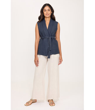 Pistache Shawl Collar Linen Vest - Navy