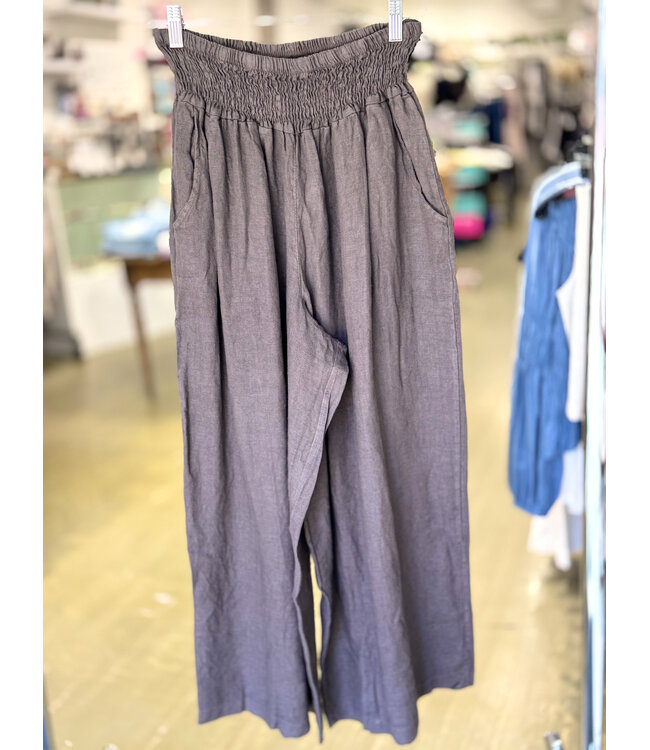 Made in Italy Linen Pants w/ Smocked Waist - OS