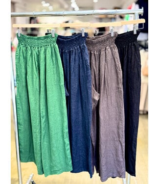 Made in Italy Linen Pants w/ Smocked Waist - OS