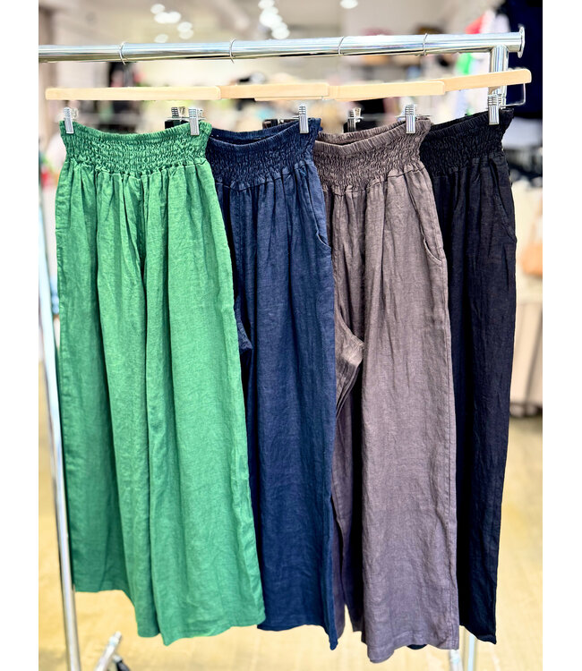 Made in Italy Linen Pants w/ Smocked Waist - OS