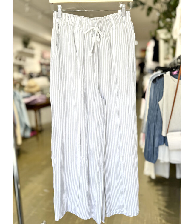 Made in Italy Linen Stripe Pants  - White