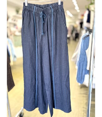 Made in Italy Linen Stripe Pants  - Navy