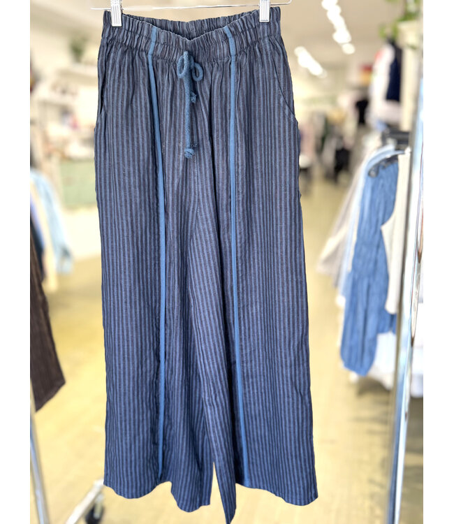 Made in Italy Linen Stripe Pants  - Navy