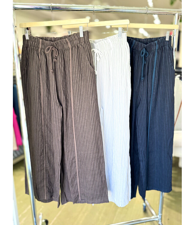 Made in Italy Linen Stripe Pants  - Navy