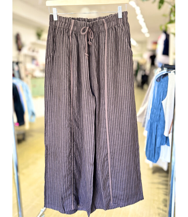 Made in Italy Linen Stripe Pants  - Cacao