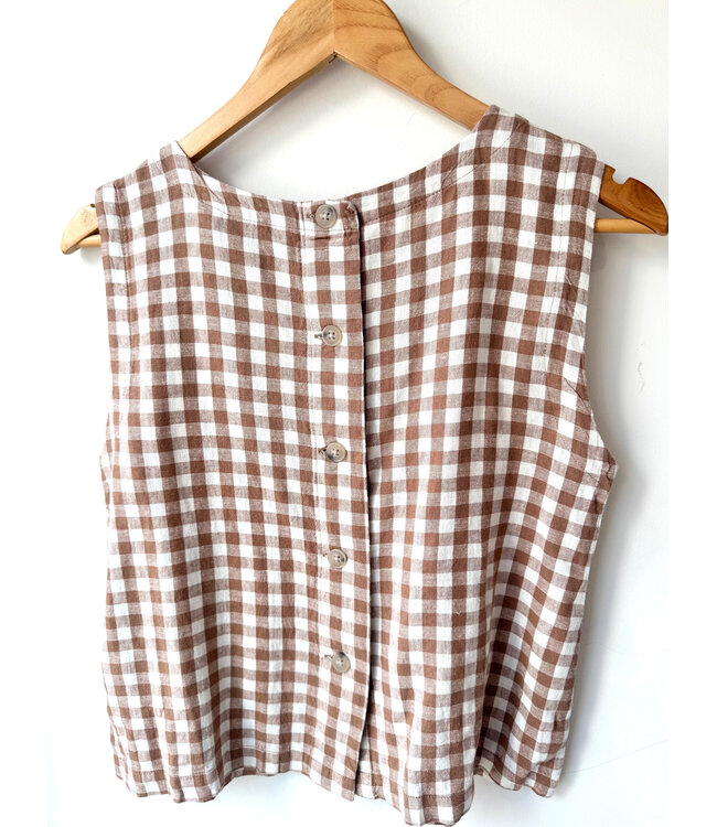 B. Young Gingham Top w/ Buttons at Back - WoodSmoke