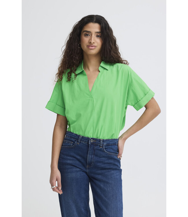 ICHI Ihmana Collared Y-Neck Shirt - Green