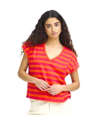 ICHI Juniper Tee - Orange & Pink Stripes