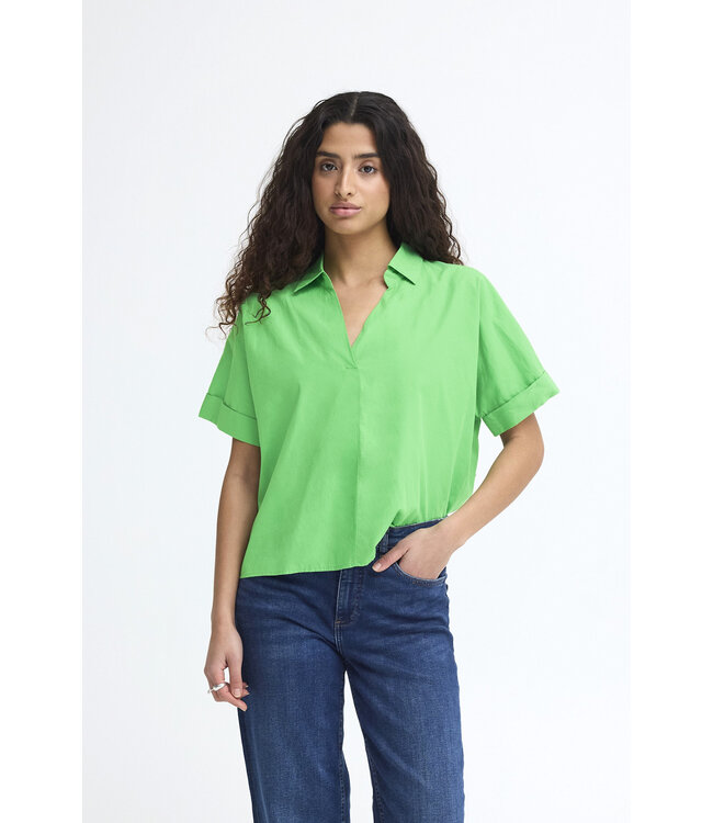 ICHI Ihmana Collared Y-Neck Shirt - Green