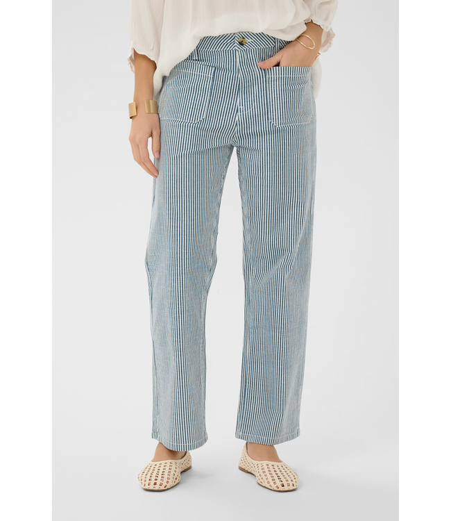Cream CRBerta 7/8 Twill Pant - Blue Stripes